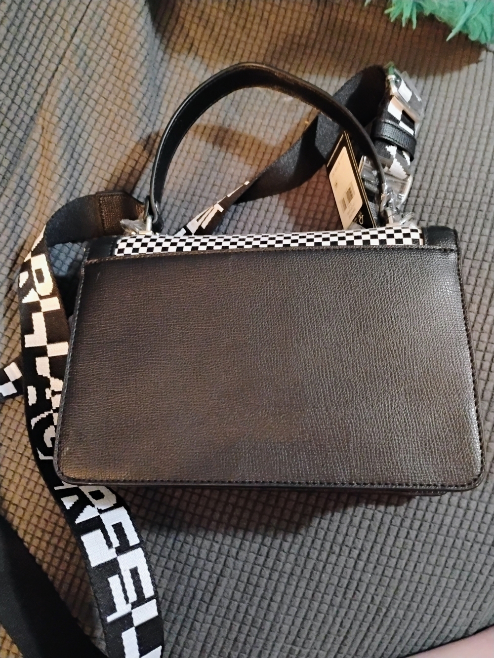 Karl Lagerfeld Black & White Logo Checker Satchel - Picture 2 of 4